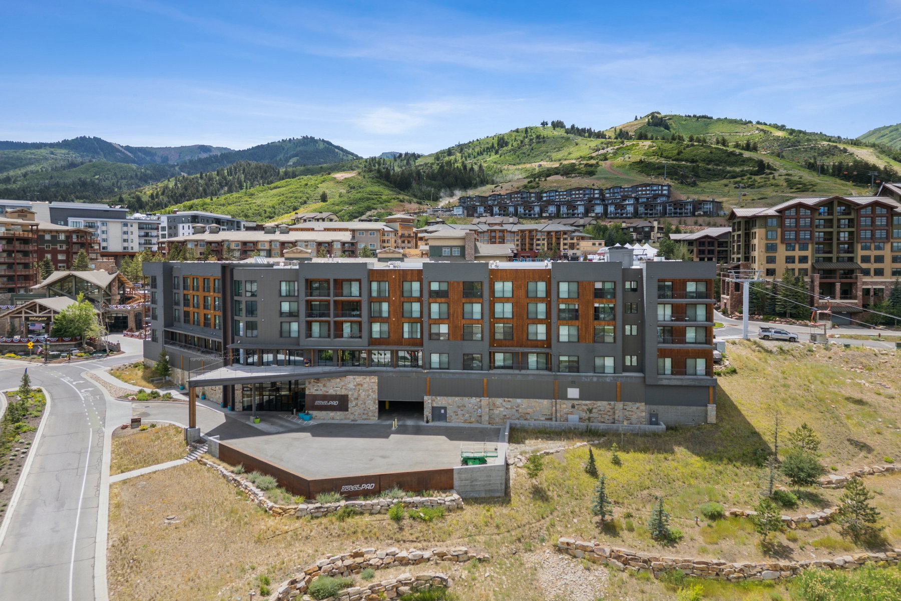 Drone / aerial view of a mountainous background
