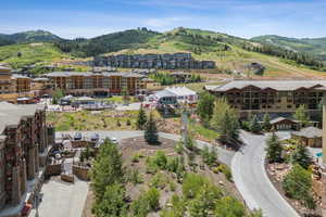 Bird's eye view of a mountainous background