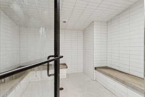 Interior space with tile patterned floors