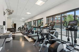 Exercise room with a drop ceiling