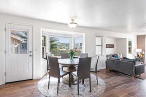 Dining area with wood finished floors and baseboards