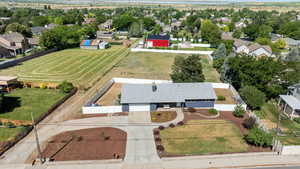 Aerial perspective of suburban area