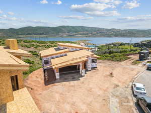 Aerial view of a water and mountain view