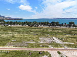 Aerial view of a water and mountain view