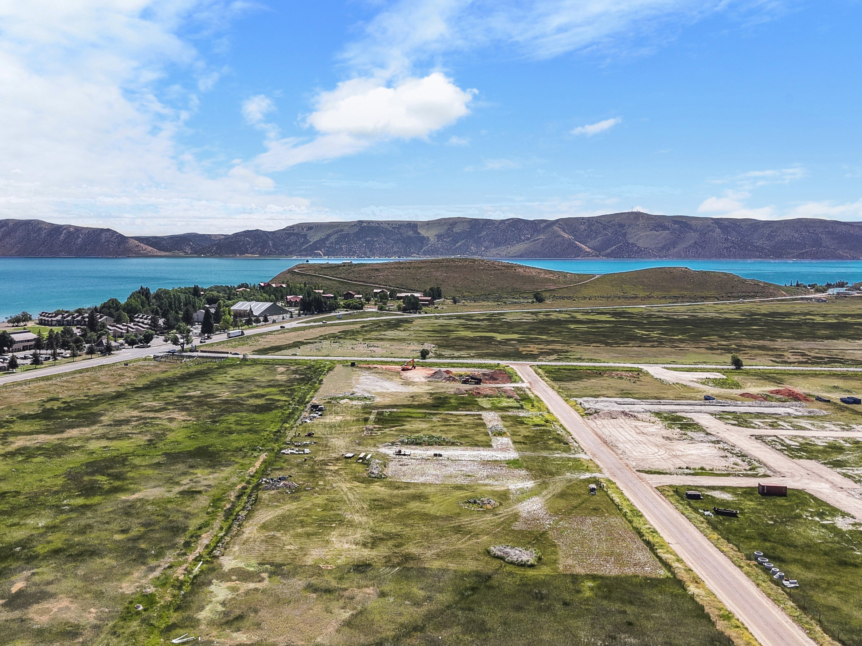 Aerial view of a water and mountain view