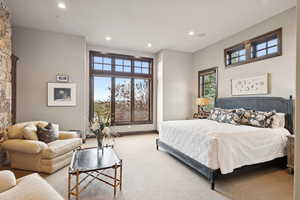 Bedroom with recessed lighting and carpet flooring