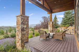 Wooden terrace with a mountain view