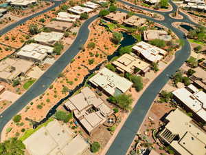 Aerial view of residential area with a nearby body of water