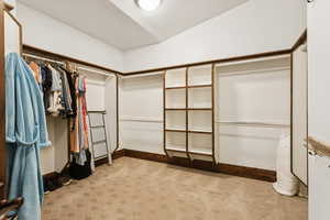 Walk in closet featuring carpet flooring