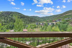 View of mountain background featuring a heavily wooded area