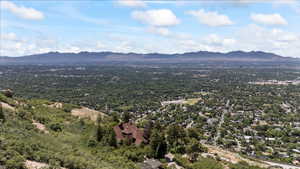 Aerial view of a mountain backdrop