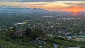 Aerial view at dusk of a mountain view