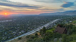 Aerial view at dusk of a mountain view