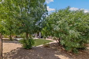 View of green lawn featuring a patio area