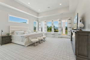 Bedroom featuring light carpet and recessed lighting