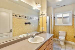 Basement bathroom featuring a shower and large vanity.