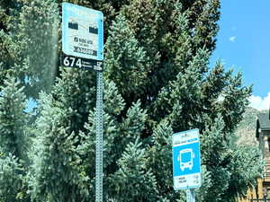 A bus stop in the community that goes to Powder Mountain
