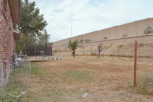 View of yard with a trampoline