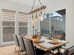 Dining area featuring light wood-type flooring