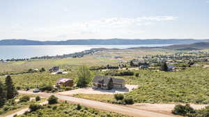 Aerial view of a water and mountain view