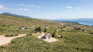 Drone / aerial view of a mountainous background