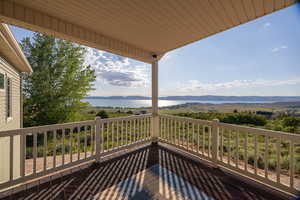 Wooden deck with a mountain view
