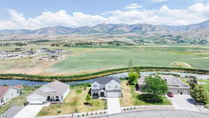 Bird's eye view of a water and mountain view