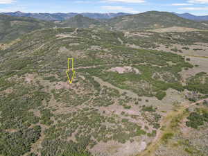 Bird's eye view of a mountainous background