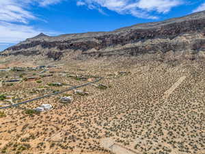 View of mountain backdrop featuring a desert landscape. Looking East