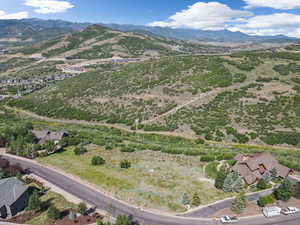 Drone / aerial view of a mountainous background
