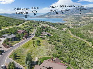 Bird's eye view of a water and mountain view