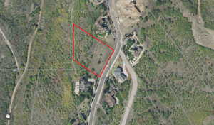 Aerial view of property's location with property boundaries highlighted