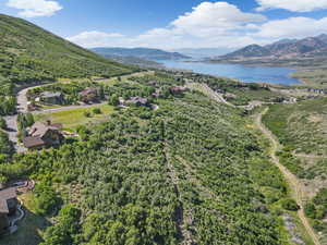 Aerial view of a water and mountain view