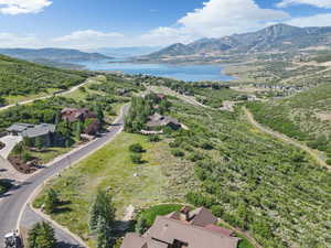 Bird's eye view of a water and mountain view