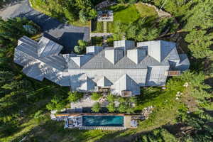Drone / aerial view of a pool area