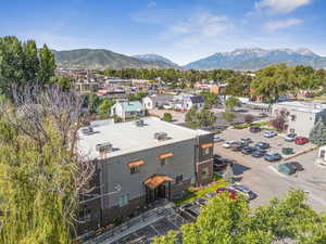 Drone / aerial view of a mountain backdrop