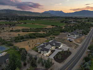 Aerial view at dusk of a mountain view