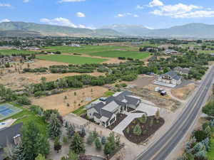 Aerial view of sparsely populated area featuring mountains