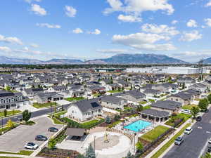 Aerial perspective of suburban area featuring mountains