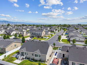 Aerial perspective of suburban area featuring mountains