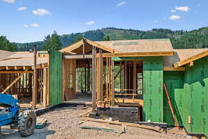 Back of house with a shingled roof