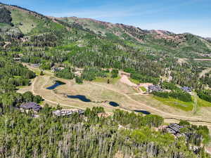 Aerial overview of property's location with a mountain backdrop