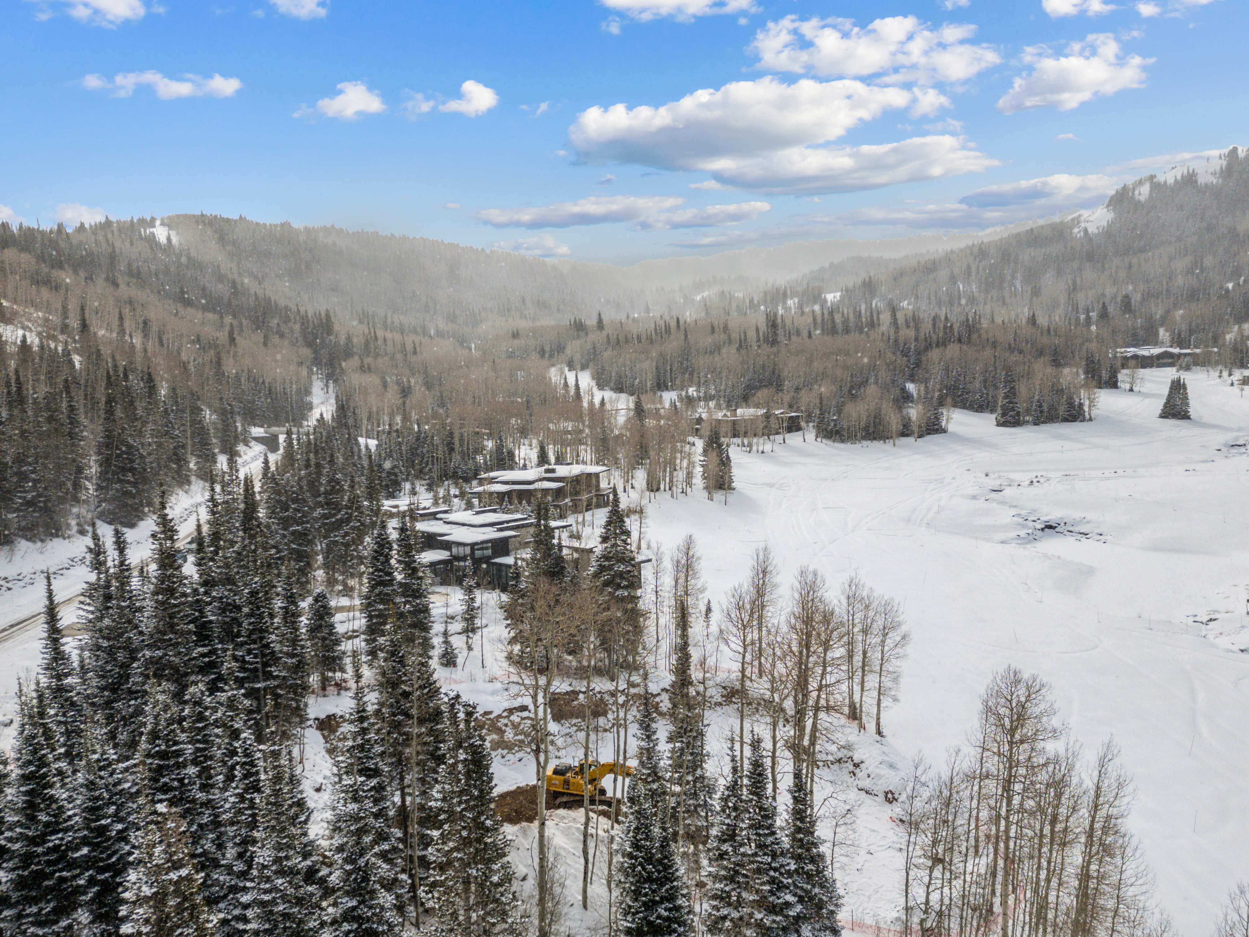 View of mountain backdrop featuring a heavily wooded area