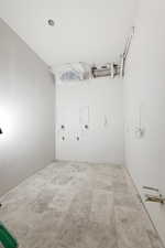 Laundry room with light carpet