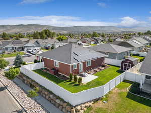 Aerial perspective of suburban area with mountains