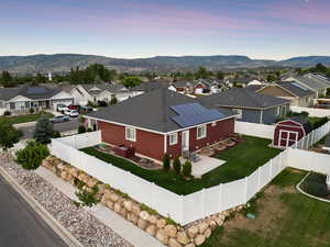 Aerial perspective of suburban area featuring mountains
