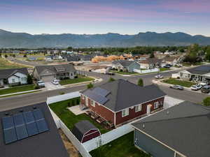Aerial perspective of suburban area with mountains