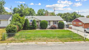 Ranch-style house with a fenced front yard