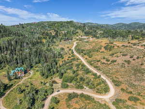 Aerial view of property's location with a heavily wooded area