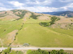 Aerial view of a mountain backdrop